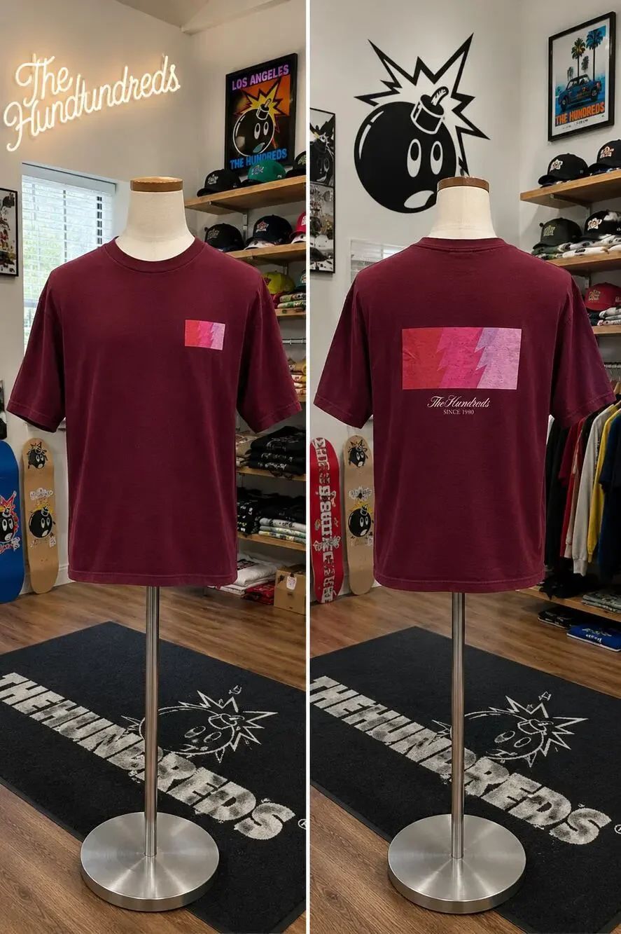 The Hundreds Lightning Box Logo Tee Burgundy Streetwear Shirt Medium